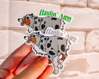 Blue Merle Haulin Auss Sticker | Australian Shepherd | Aussie | Dog | Laptop Sticker | Waterproof