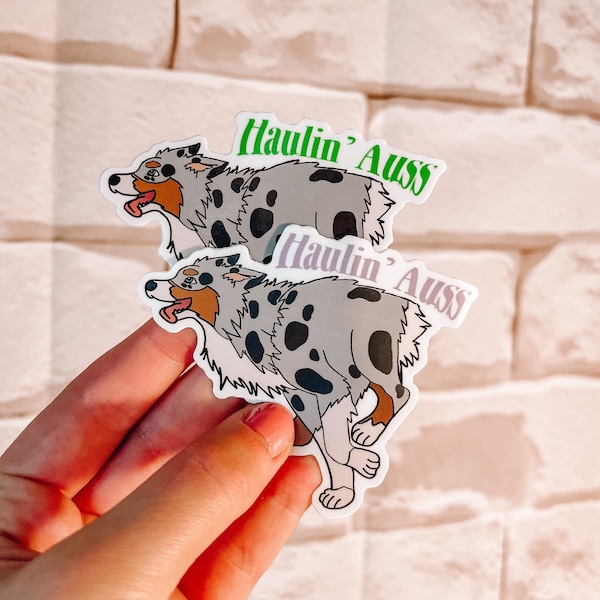 Blue Merle Haulin Auss Sticker | Australian Shepherd | Aussie | Dog | Laptop Sticker | Waterproof