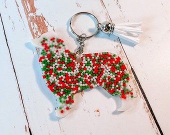 Christmas Aussie Keychain | Australian Shepherd Resin Keychain