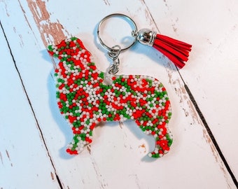 Christmas Aussie Keychain | Australian Shepherd Resin Keychain