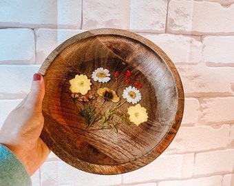 Round Floral Wood Tray | Elevated Tray | Home Decor