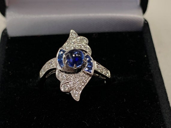Art Deco Sapphire and Diamond Ring - image 1