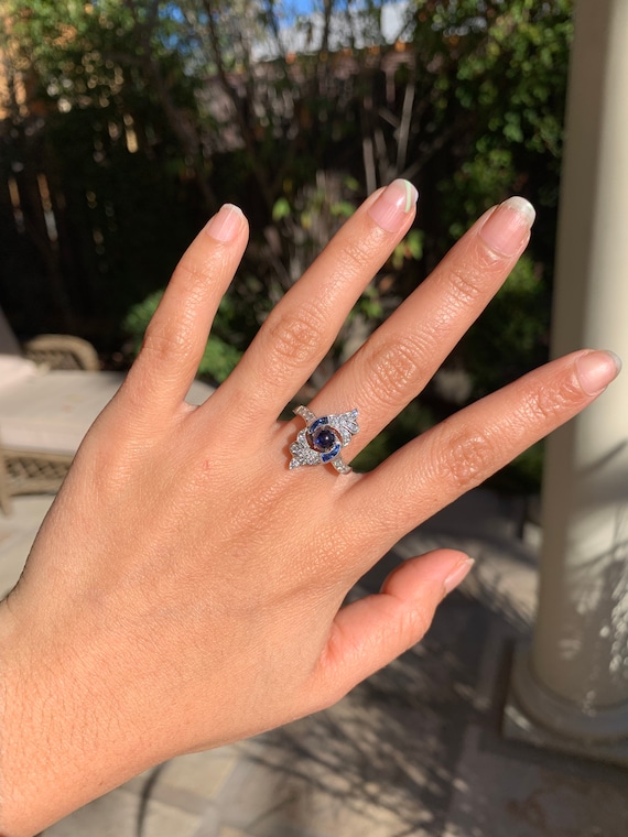 Art Deco Sapphire and Diamond Ring - image 5