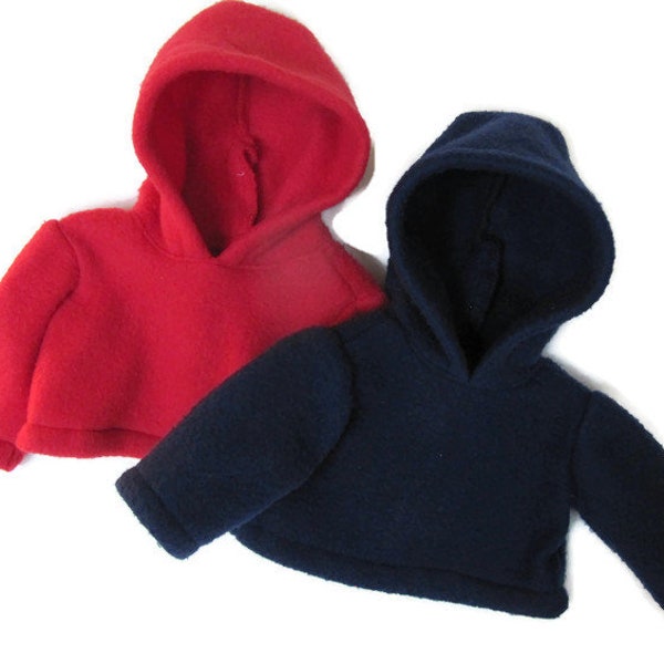 18 inch doll hoodie,  READY TO SHIP, American made, boy or girl doll clothes, Teddy bear clothes, hooded sweatshirt, fleece jacket