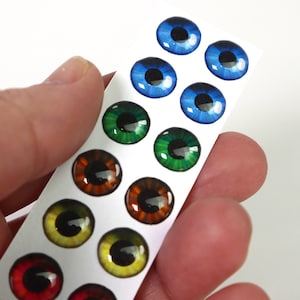 Animation Style. 3D Iris Stickers for Cold Porcelain Dolls and Foam Crafts. Diameter 10mm (6 pairs), 8mm and 5mm (12 pairs).