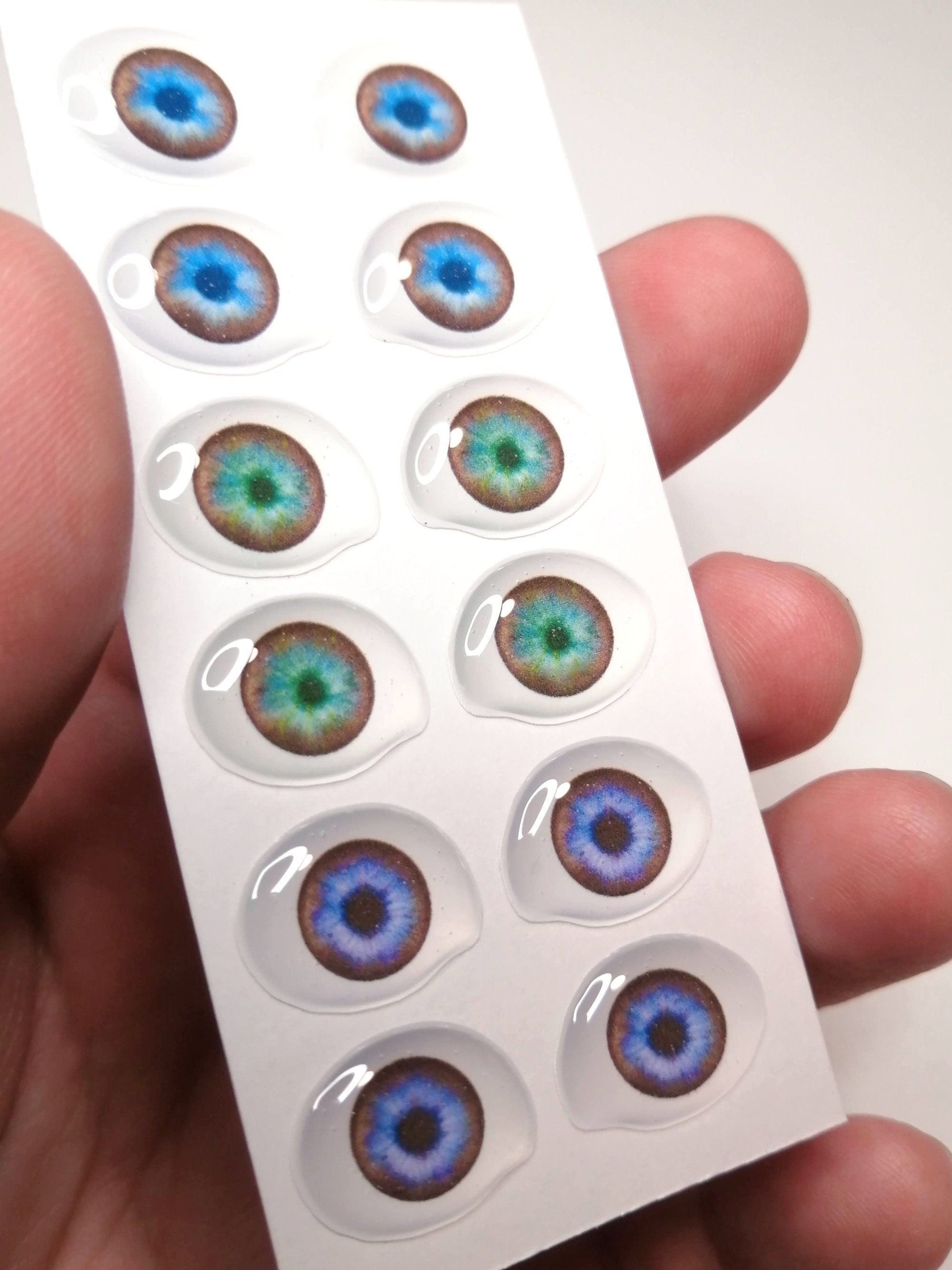 3D Resin Eye Stickers for Dolls - Blue/Green Iris Craft Supplies (8mm, 5mm, 3mm)