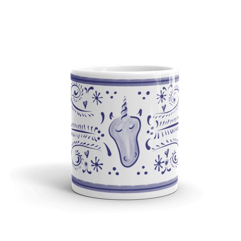 Talavera Mug with a Fantasy Sparkle on It. Lovely Combination of Designs. Inspired by Mexican Talavera. Unicorn Talavera