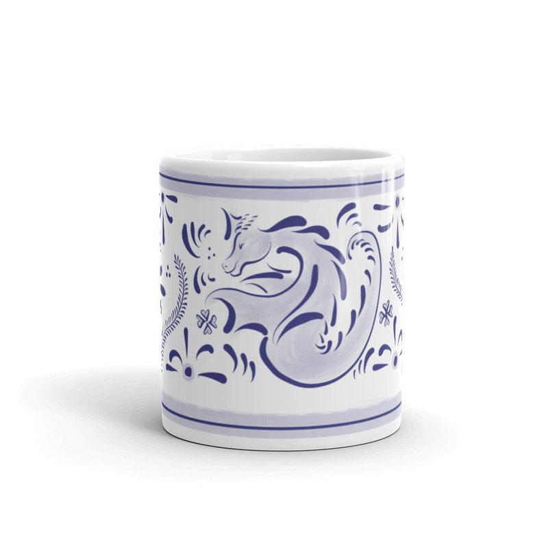 Talavera Mug with a Fantasy Sparkle on It. Lovely Combination of Designs. Inspired by Mexican Talavera. Dragon Talavera