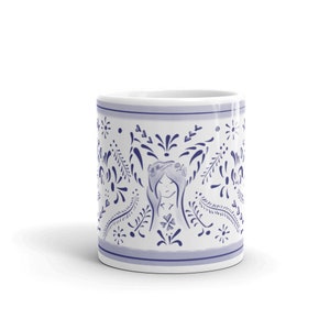 Talavera Mug with a Fantasy Sparkle on It. Lovely Combination of Designs. Inspired by Mexican Talavera. Fairy Talavera