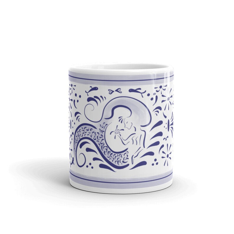 Talavera Mug with a Fantasy Sparkle on It. Lovely Combination of Designs. Inspired by Mexican Talavera. Mermaid Talavera