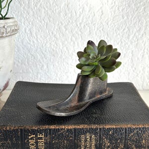 Vintage Metal Child Shoe Form: Industrial Decor Paperweight