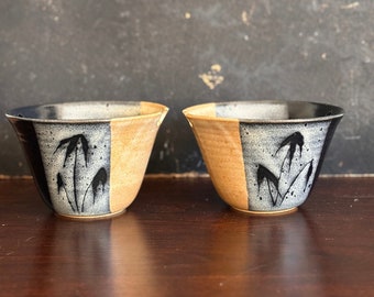 vintage and handmade rice bowls ceramic rice bowl holder with chopsticks porcelain rice bowl holder with chopsticks artisan studio art