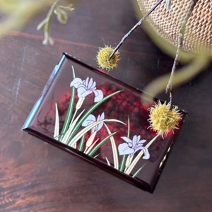 Vintage Japanese Jewelry Box: Iris Mirror, Black Lacquer Lucite