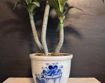 Vintage Eldreth handmade bowl planter or crock in gray stoneware salt glazed apple basket