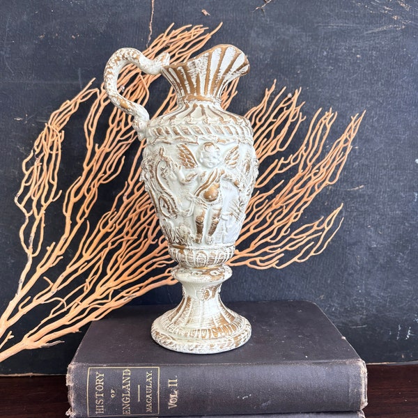 Beautiful Vintage Inarco numbered gold and beige Vase ceramic vase with cherub made in Cleveland OH in 1964 statement decor collectible vase