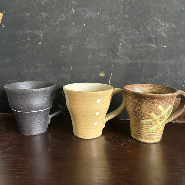 Mismatched mug trio unique artistic ceramic mugs are ready to hold morning coffee or tea hand thrown pottery bohemian style boho