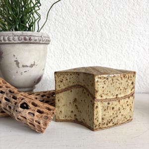 Vintage hand made ceramic organic box with lid earthy colors handmade pottery trinket box  office organization large handmade ceramic jar