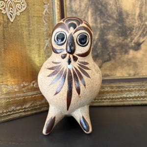 Vintage tonala owl made in Mexico hand painted owl ceramic folk art collectible Mexican ceramic bird lover gift handmade ceramic owl