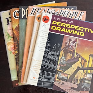 Vintage Collection of 6 art tutorial books for painting drawing oils acrylics how to paint flowers portraits Walter Foster publishing
