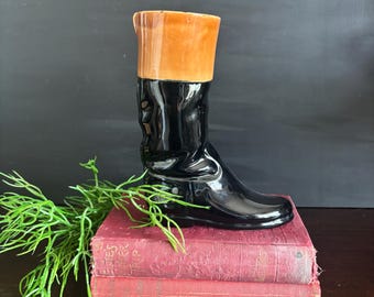 Vintage Ceramic Riding Boot Vase: Italian Cowboy Decor, Southwest Style