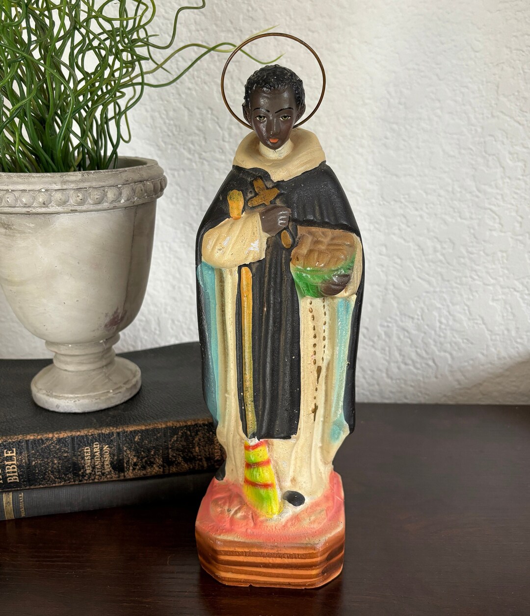 Vintage St Martin De Porres Velazquez Religious Icon Vintage Chalkware
