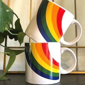 Vintage Rainbow Mugs - 1980s FTDA Coffee Cup Set
