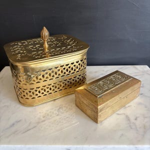 Vintage brass boxes casket set of 2 trinket boxes jewel box antique trinket box tray presentation engagement box opium snuff box tobacciana