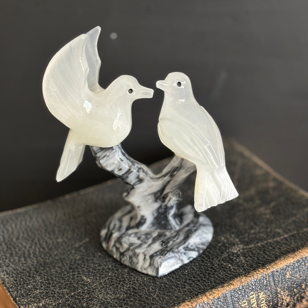 Hand Carved Onyx Lovebirds Marble Decor Bird Lover Gift Romantic Gift