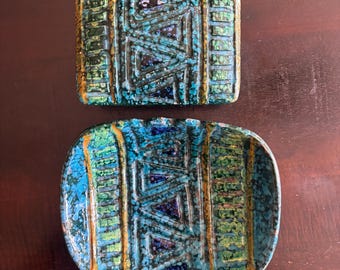 Vintage Italian pottery Bitossi style MCM retro cigarette box and ashtray