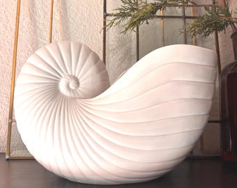Vintage Fitz and Floyd large ceramic nautilus shell planter ivory seashell Coastal statement decor