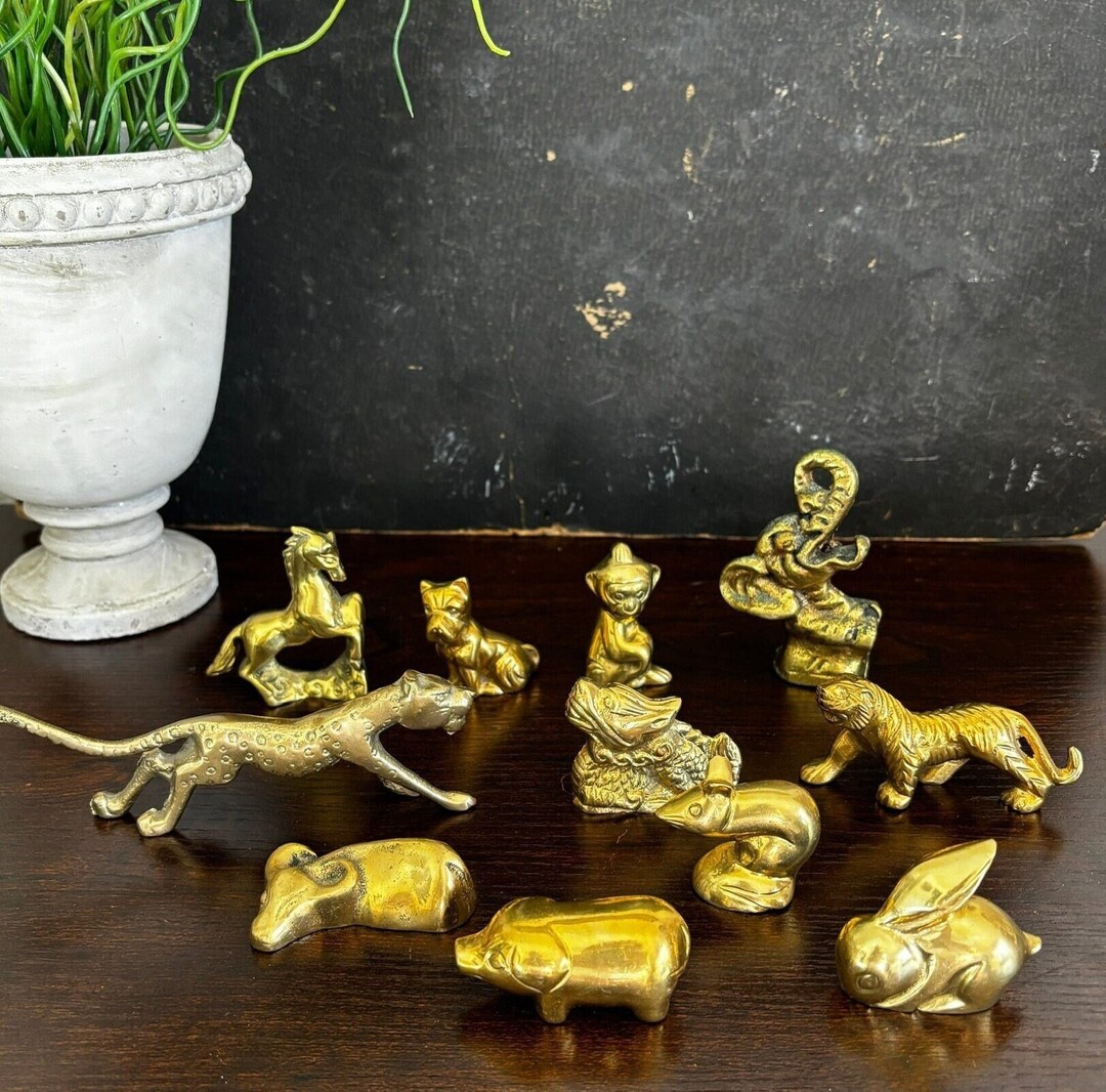 Fun Selection of Vintage, Brass Animals, Jaguar Elephant Dog Bird