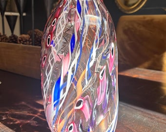Vintage hand blown Murano glass vase colorful splatter signed Antonius