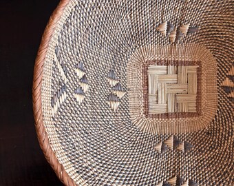 Vintage Authentic Handwoven basket African Tonga basket brown and beige woven