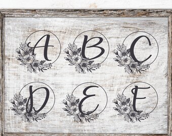 Alphabet Monogram - Floral Design Monogram, Flower Monogram, Monogram Gifts  ONLY SVG and PNG included