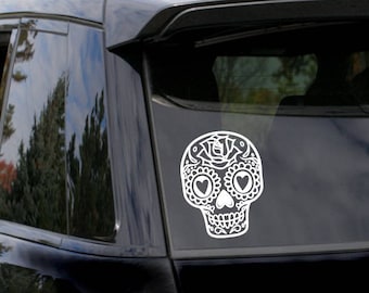 Sugar Skull Decal - car decal, bumper sticker, window cling, laptop, computer, yeti decal, day of the dead, dia de muertos, All Souls' Day,