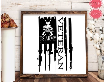 Army Veteran Flag with Skull File, Home of the Free, Digital Instant Download, svg dxf png, United States Military Decor, Skull SVG
