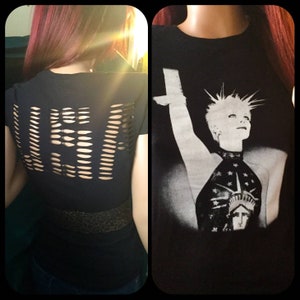 USA cut up tshirt shredded tee slashed cut out refashioned upcycled clothing black top patriotic liberty