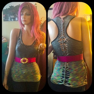 Cut up tank top shredded weaved work out yoga gym top racerback spandex braided slashed cut tee tshirt