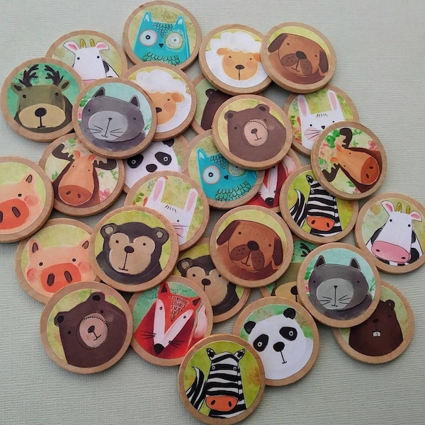 Juego de memoria de animales, juego de correspondencias, Montessori, juguete de madera, juguete infantil de animales, Reggio, preescolar