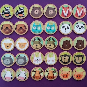 Animal Memory Game, Matching Game, Montessori, Wooden Toy, Animal Children&#39;s Toy, Reggio, Preschool