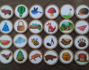 Picnic Storytelling Game, Story Stones, Story tokens, Montessori, literacy, kindergarten, Forrest, school, curriculum