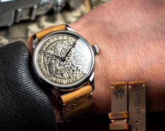 Custom Engraved Personalized Watch, Vintage watch, dial woman and skeleton, handmade watch, Wedding Gift Husband, mechanical watches