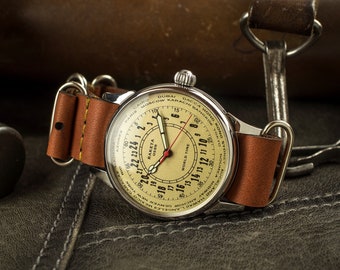 Vintage watch, Raketa watch, 24 hour watch