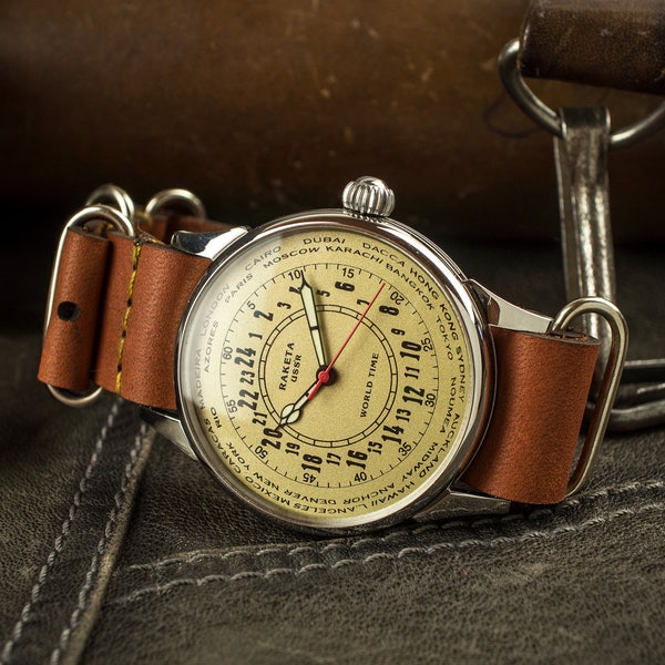 Vintage watch, Raketa watch, 24 hour watch