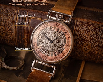 Personalized watches, Vintage watch, Aztec calendar watch, custom watch, Engraved Watches For Men, personalized watches for men