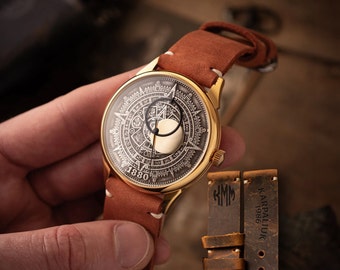 Personalized watches, atstek calendar watch, Vintage watch, Men's watch, unisex watch vintage, Watch for Anniversary or Birthday Gift