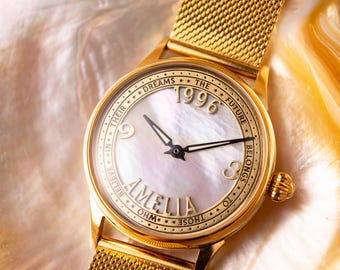 Personalized Named Watch Face, Natural Shell Named Watch, Personalized Named Watch, Mother&#39;s Day Gift, Gift for Mom, vintage watch