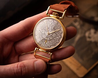 Vintage watch, Aztec calendar watch, Marriage watch, Men's watch, watch with a coin, antique coin watch, Modern retro watches