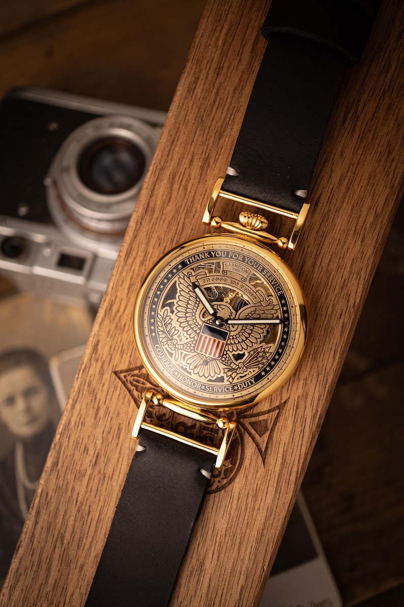 Personalized Mechanical Skeleton Watch – Handmade Dial with Cold Enamel, Crafted for Patriots Who Value Precision image 9