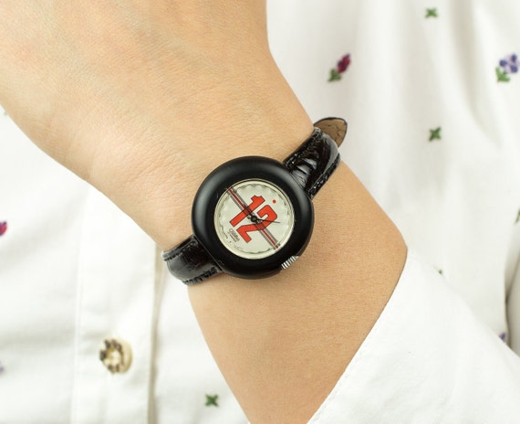 RARE Vintage Soviet Women's watch "SLAVA" (eng. Glory). decorated case, new high quality leather band. red 12 watch